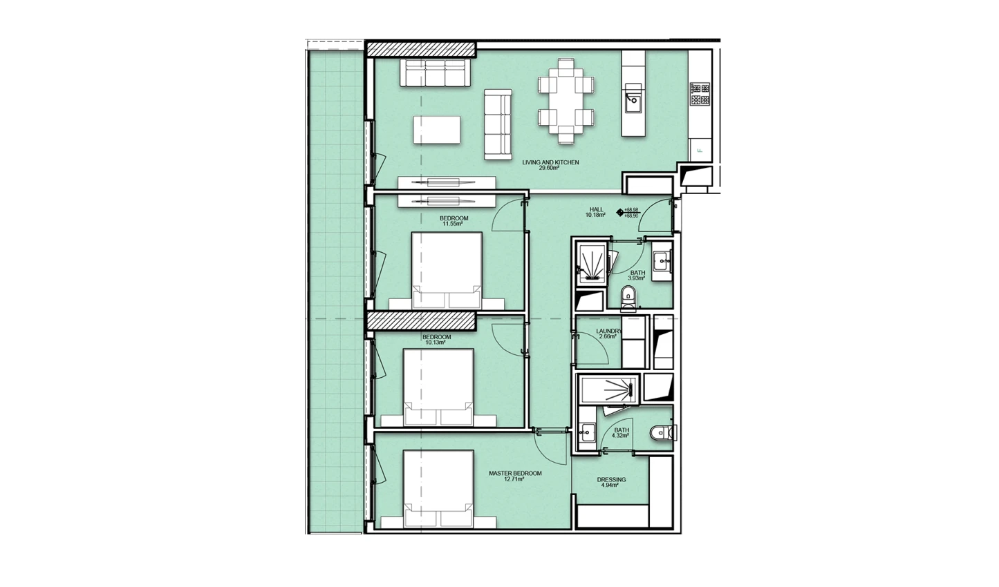 4-xonali xonadon 112.73 m²  21/21 qavat