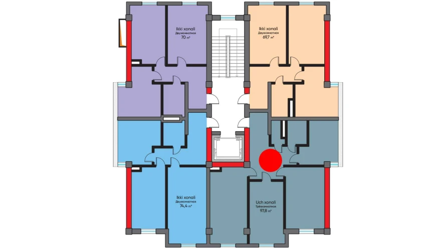 3-xonali xonadon 97.8 m²  9/9 qavat