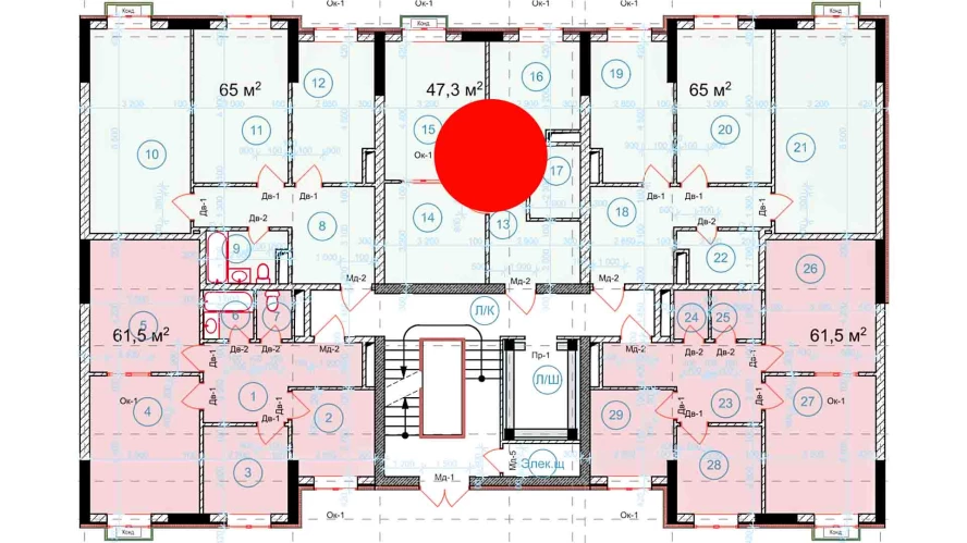 2-xonali xonadon 47.3 m²  4/4 qavat