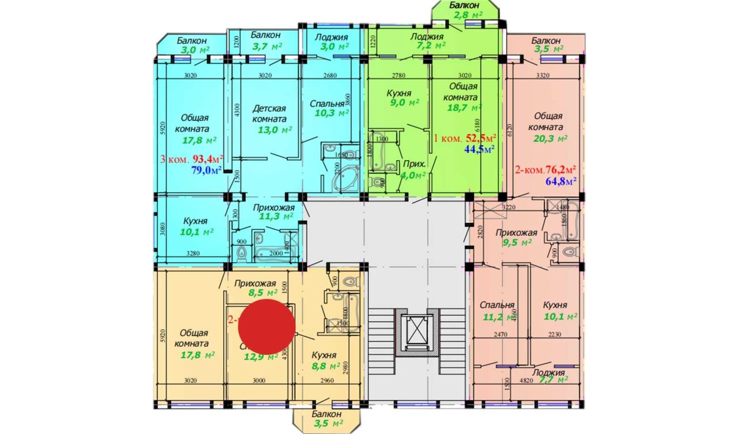 2-комнатная квартира 64 м²  2/2 этаж