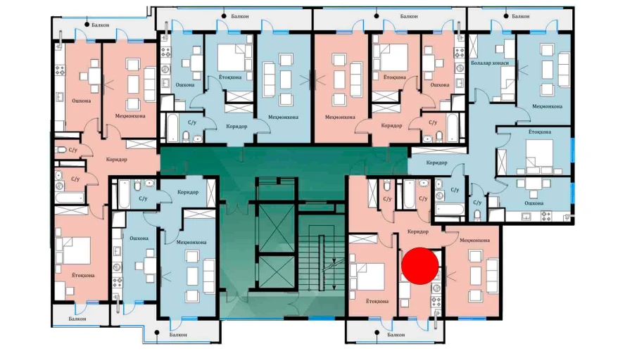 2-xonali xonadon 54.1 m²  14/16 qavat | SOKIN DIYOR Turar-joy majmuasi