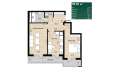 2-xonali xonadon 55.81 m²  1/16 qavat | SOKIN DIYOR Turar-joy majmuasi