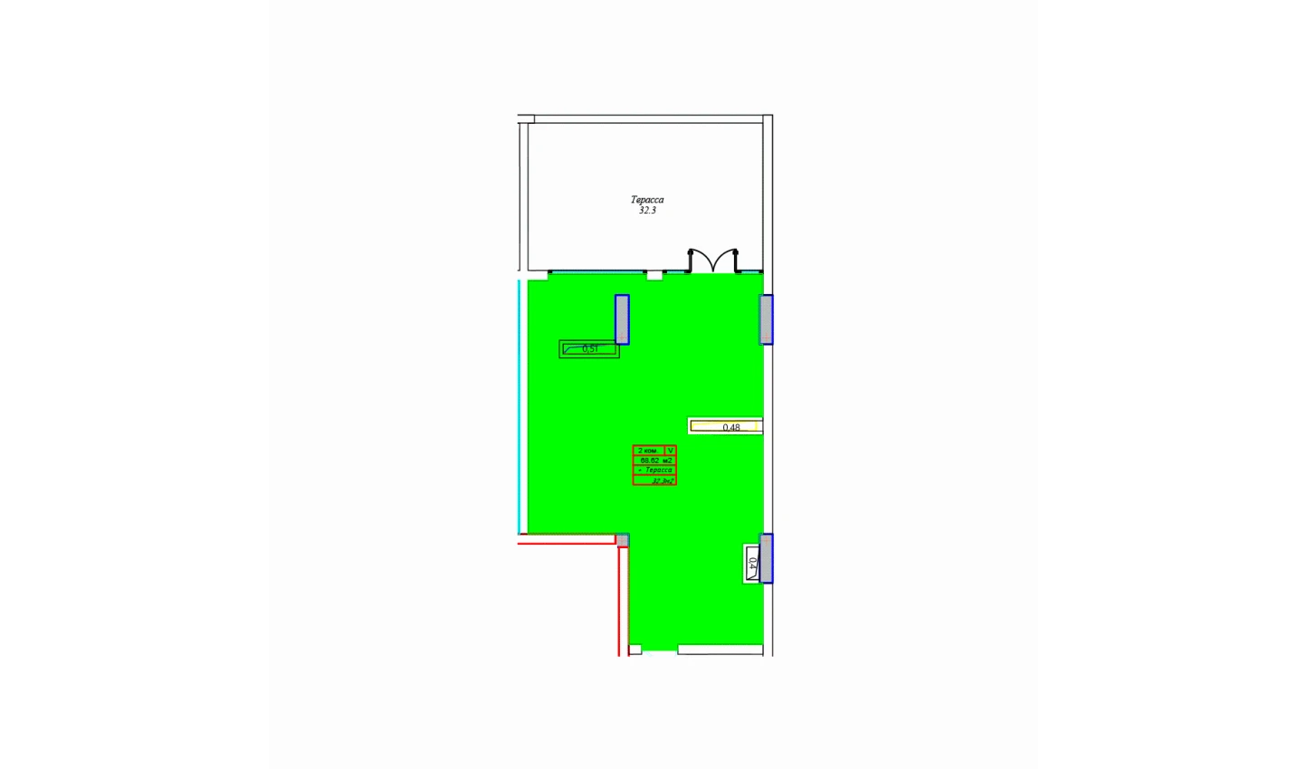 2-комнатная квартира 68.62 м²  17/17 этаж