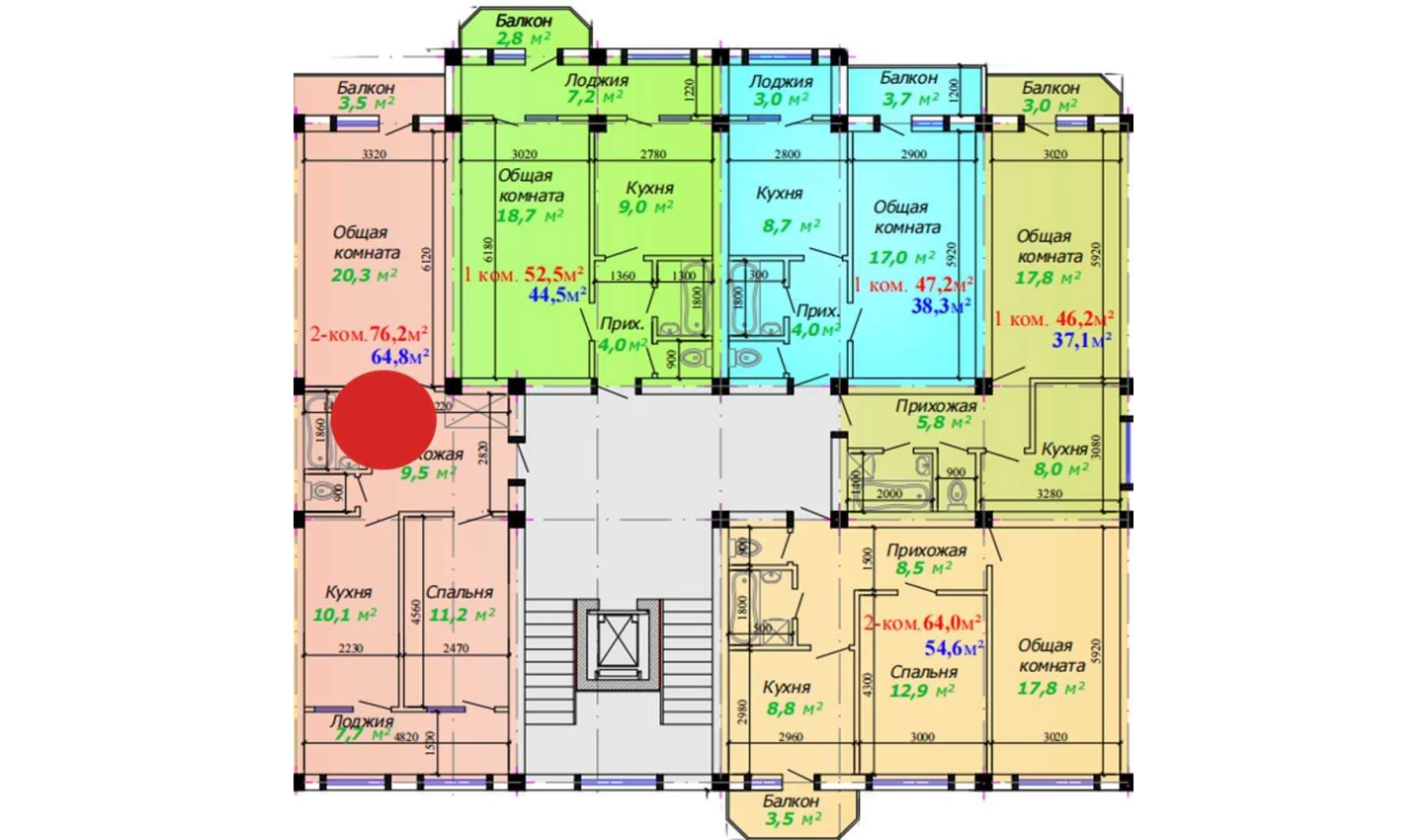 2-комнатная квартира 76.2 м²  7/7 этаж