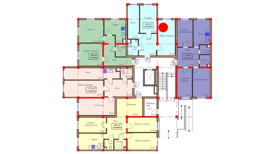 2-комнатная квартира 62.2 м²  1/1 этаж