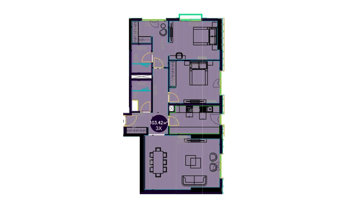 3-комнатная квартира 103.42 м²  11/11 этаж