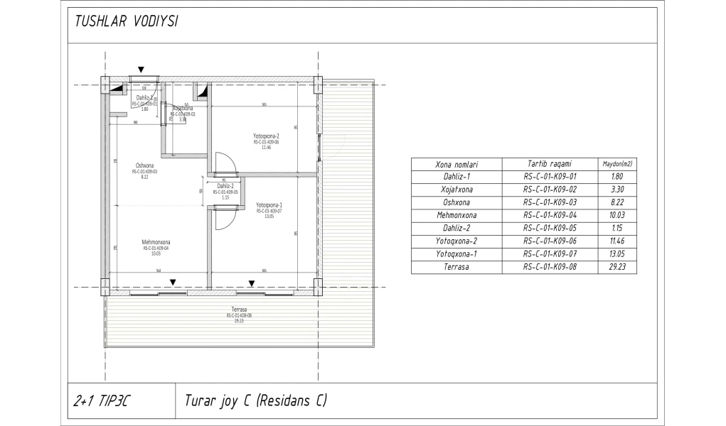 3-xonali xonadon 57.779 m²  1/1 qavat