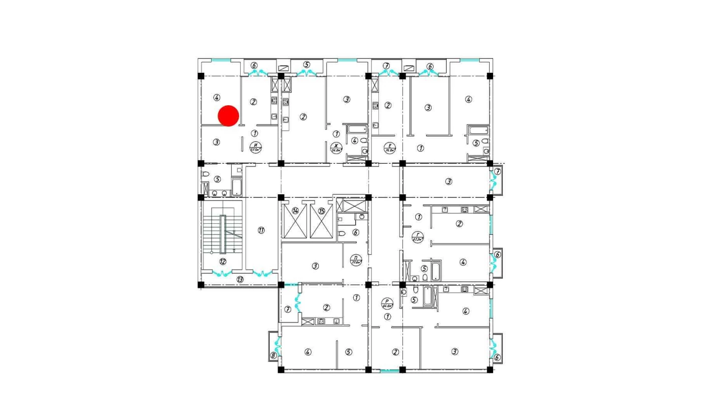 2-xonali xonadon 57.5 m²  14/14 qavat