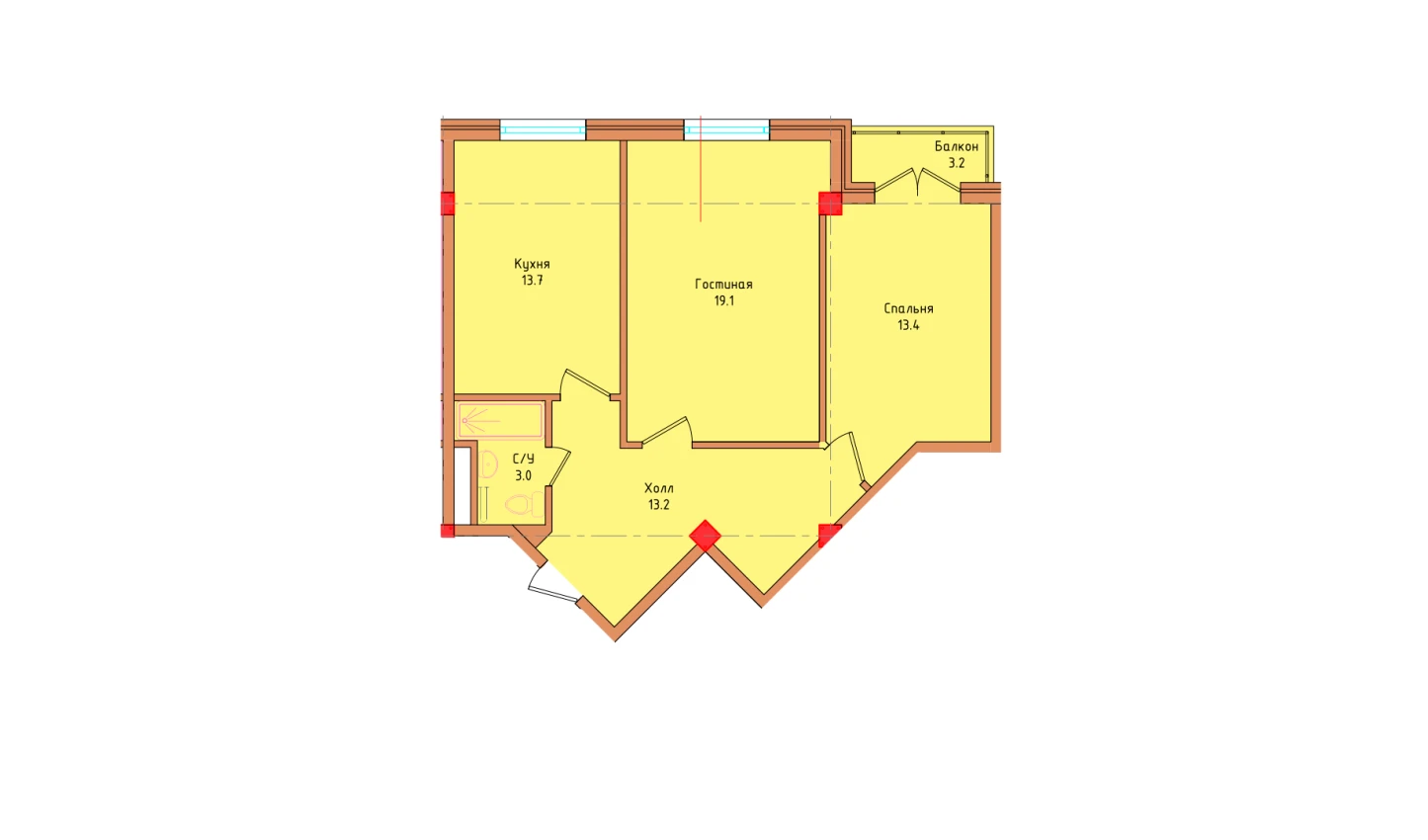 2-комнатная квартира 63.47 м²  3/3 этаж