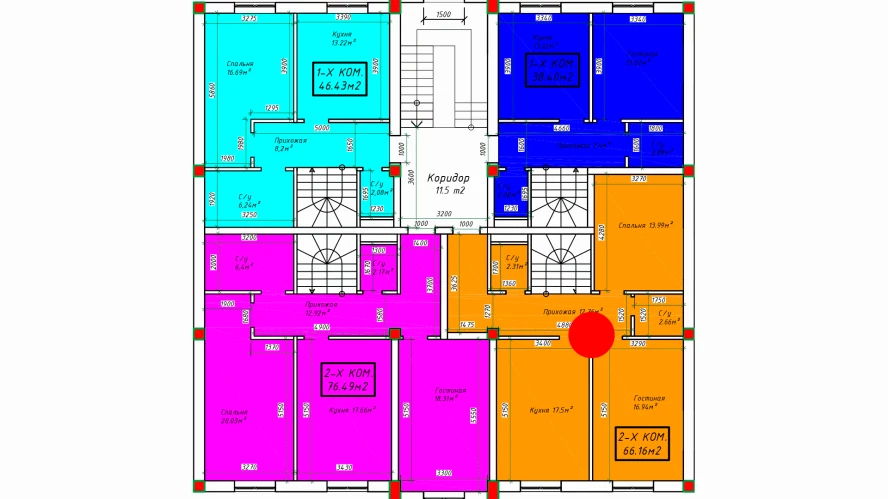 2-комнатная квартира 66.16 м²  1/1 этаж