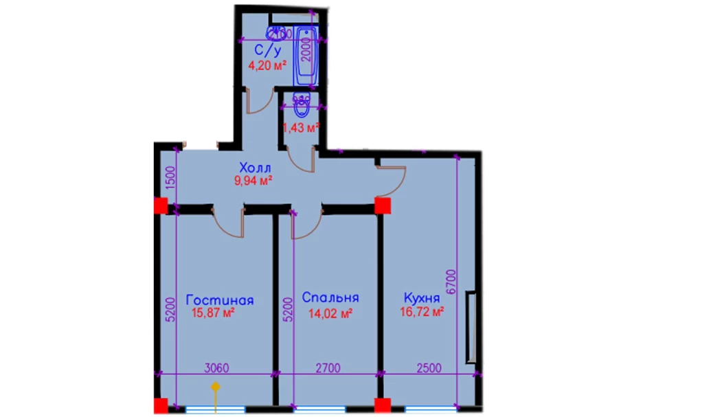 2-комнатная квартира 62.18 м²  10/10 этаж