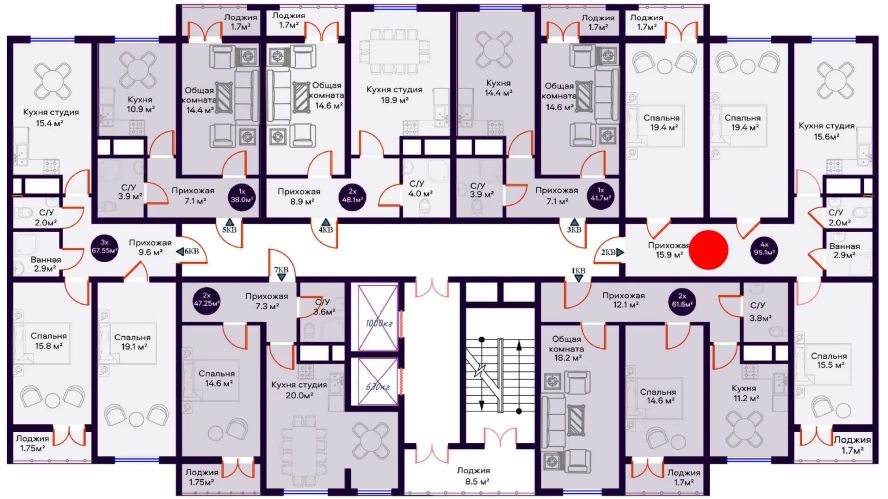 4-комнатная квартира 95.1 м²  4/4 этаж