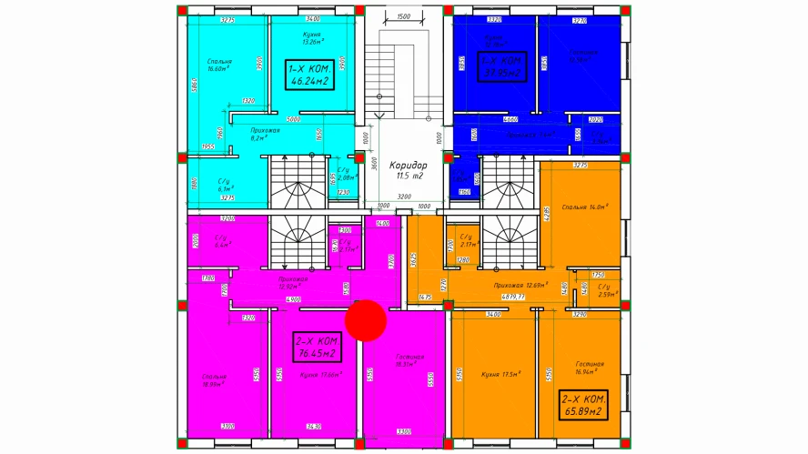 2-xonali xonadon 76.45 m²  1/1 qavat