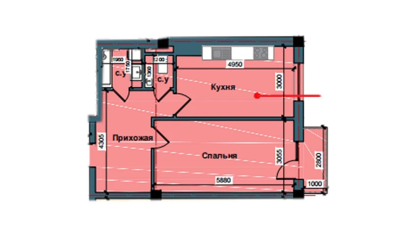 1-xonali xonadon 54.3 m²  10/10 qavat | NUR BARAKA Turar-joy majmuasi