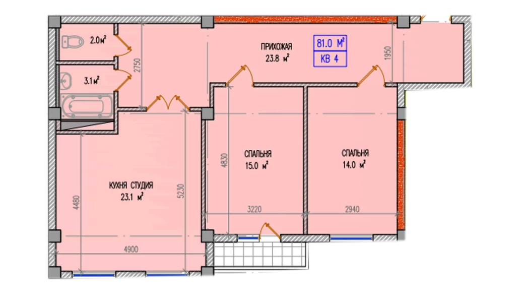 3-xonali xonadon 81 m²  4/4 qavat