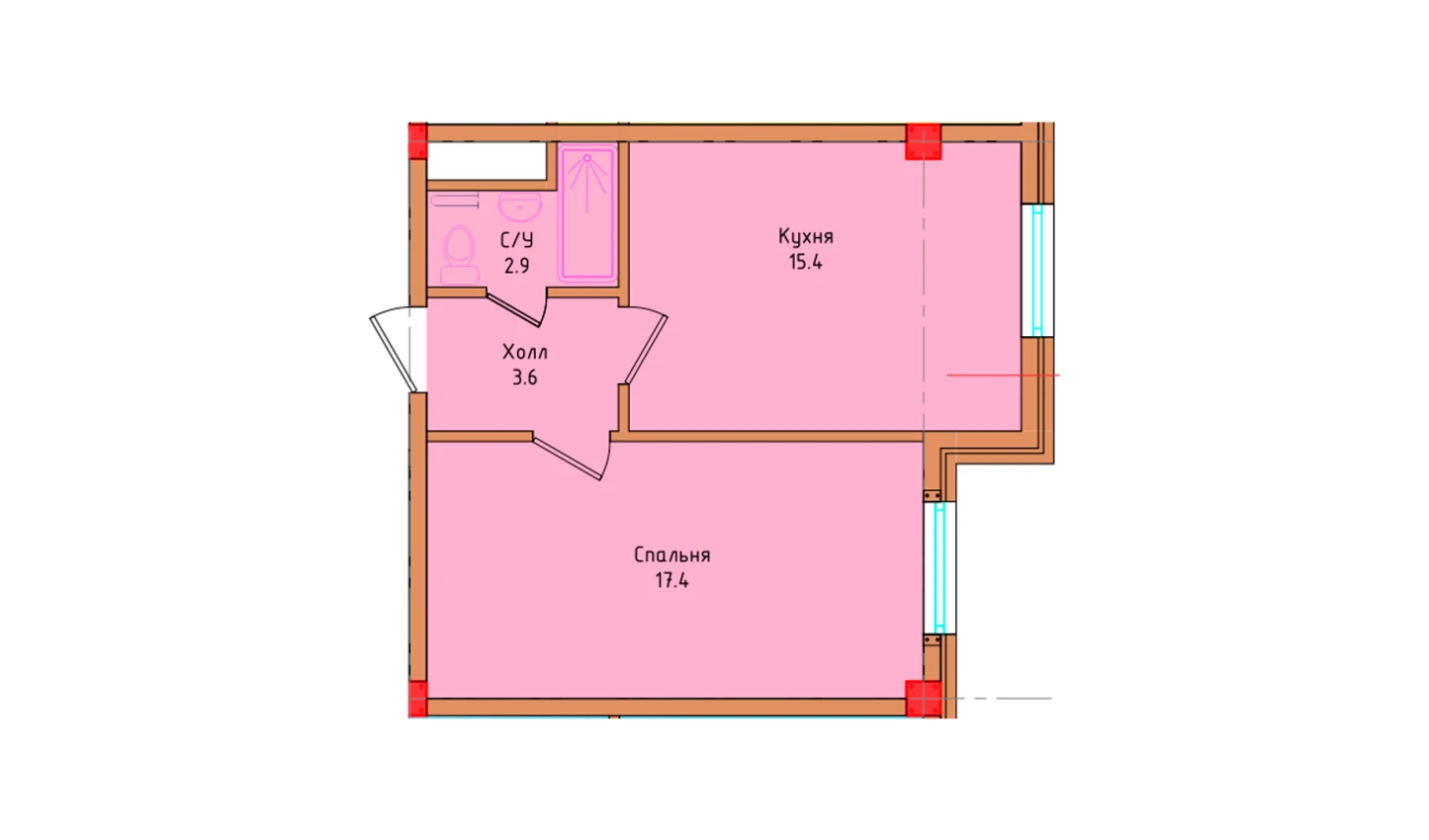 1-xonali xonadon 39.3 m²  8/8 qavat