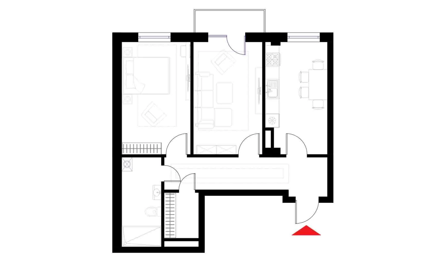 2-xonali xonadon 64.5 m²  4/4 qavat