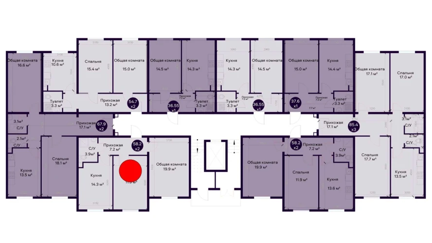 2-комнатная квартира 58.2 м²  1/1 этаж