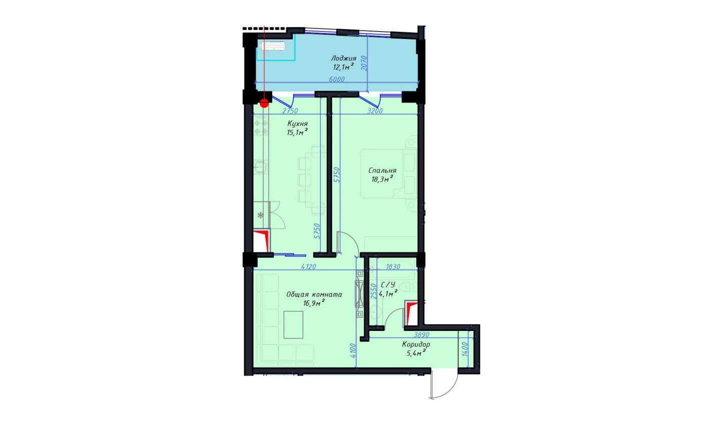 2-комнатная квартира 71.9 м²  8/8 этаж