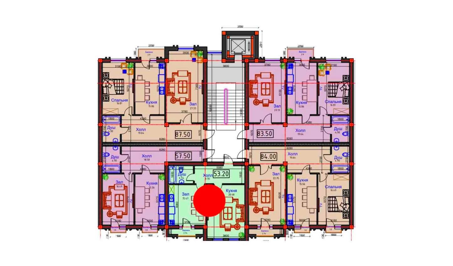 1-xonali xonadon 53.2 m²  4/4 qavat