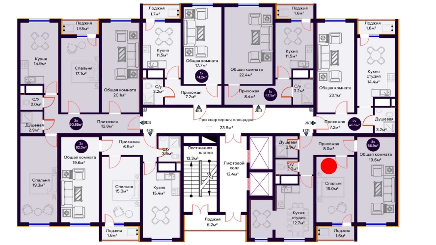 2-xonali xonadon 66.9 m²  13/13 qavat