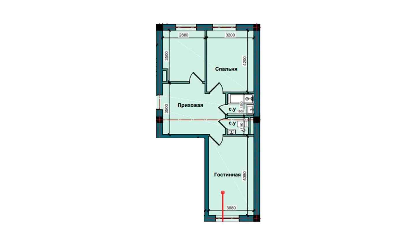 2-комнатная квартира 61.3 м²  1/1 этаж