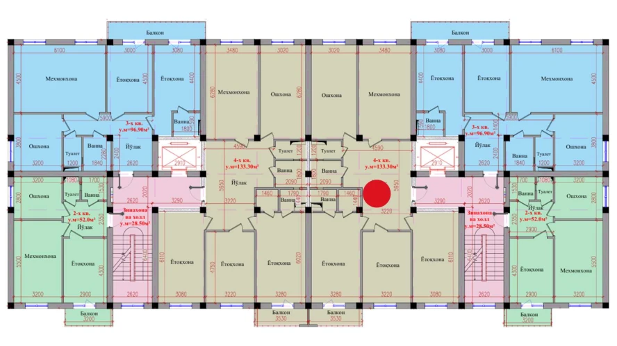 4-xonali xonadon 133.3 m²  8/8 qavat