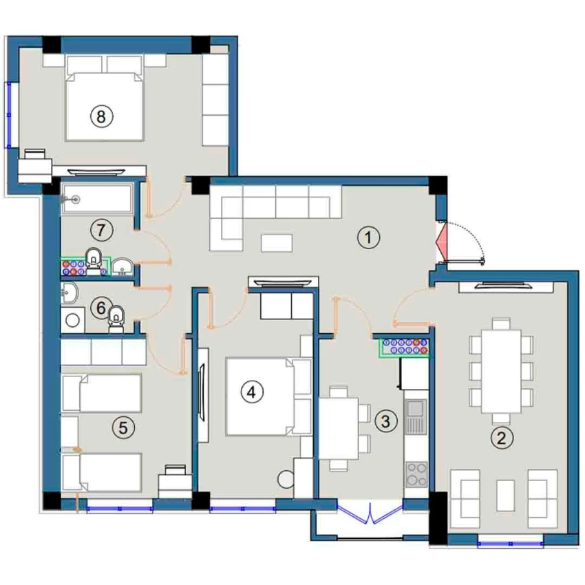 4-комнатная квартира 92 м²  7/7 этаж