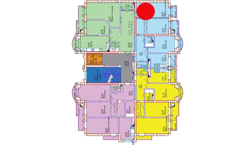 2-комнатная квартира 59.09 м²  8/8 этаж