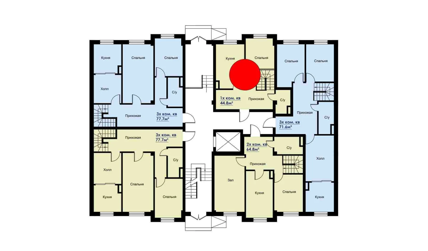 1-комнатная квартира 44.8 м²  1/1 этаж