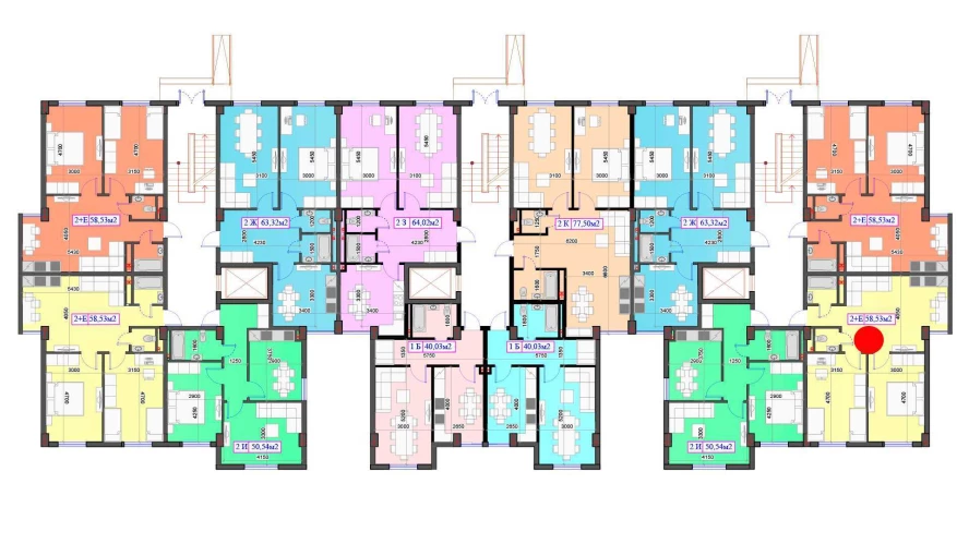 2-комнатная квартира 58.53 м²  1/1 этаж