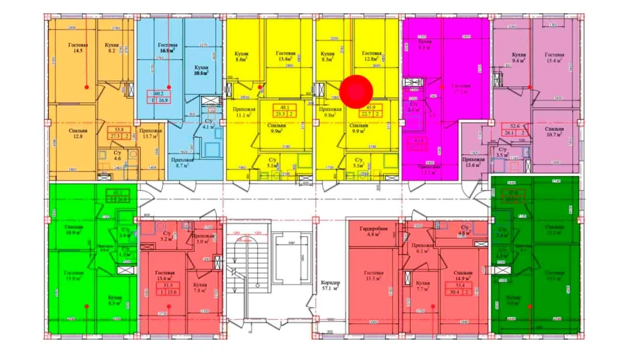 2-комнатная квартира 45.9 м²  1/1 этаж