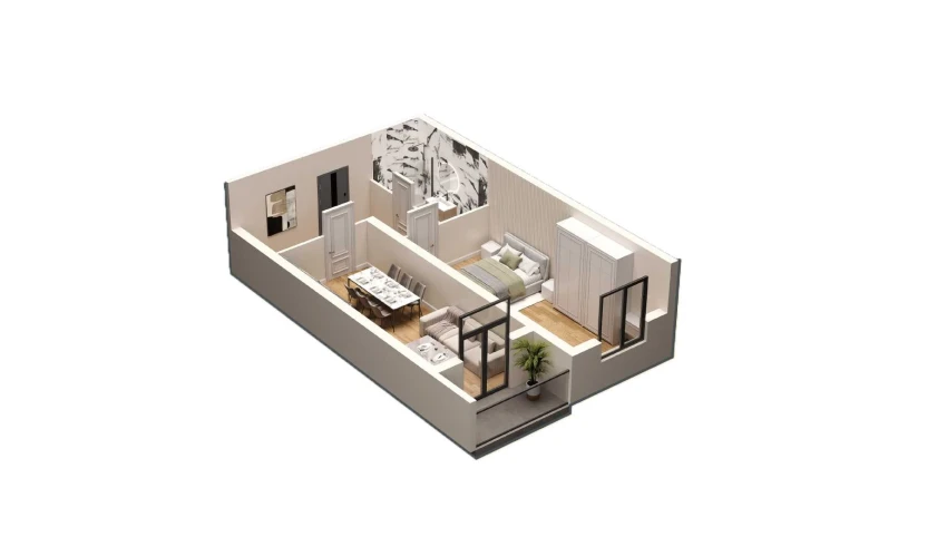 2-комнатная квартира 63.6 м²  8/16 этаж | Жилой комплекс DO'MBIROBOD RESIDENCE