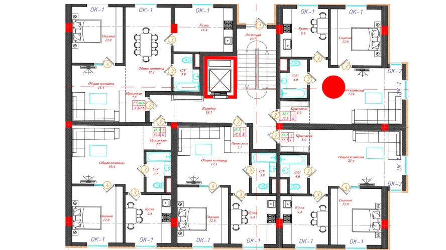 2-комн. квартира 55.5 м²  1/12 этаж | Жилой комплекс CHINARA PARK