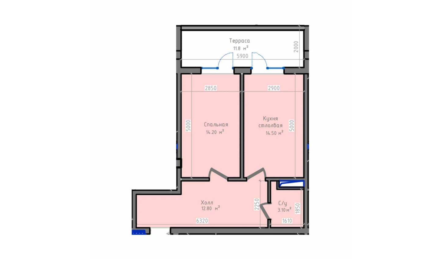 1-xonali xonadon 47.7 m²  12/12 qavat