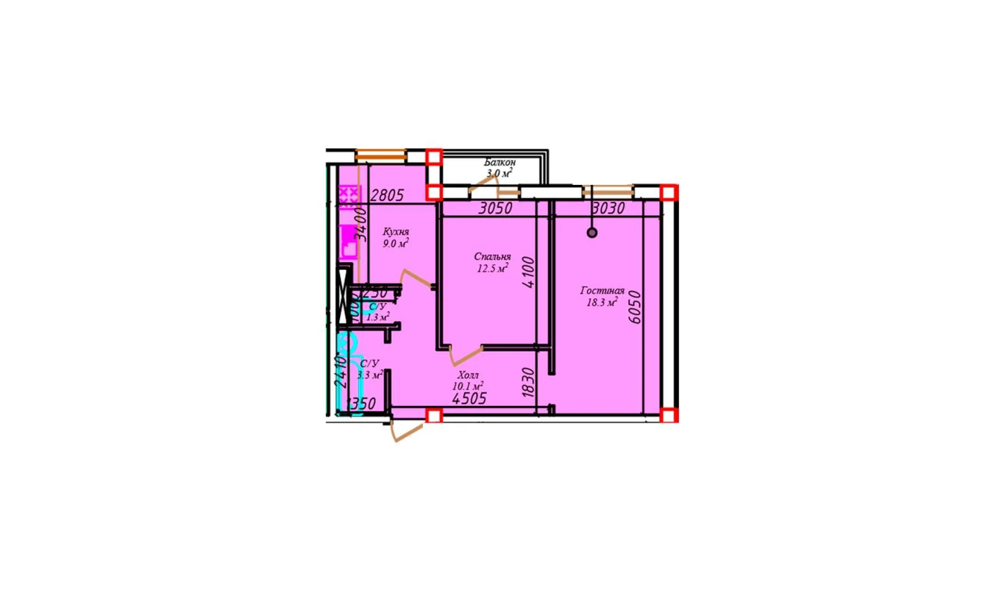 1-xonali xonadon 58 m²  4/4 qavat