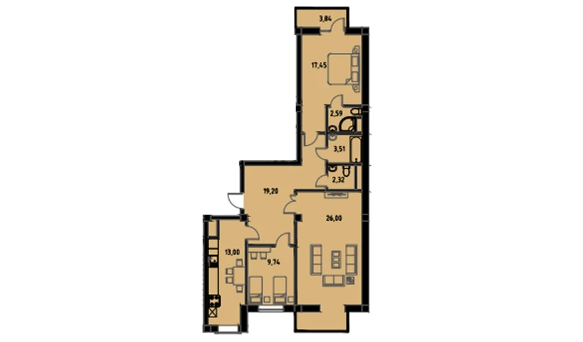 3-комнатная квартира 96.14 м²  3/3 этаж