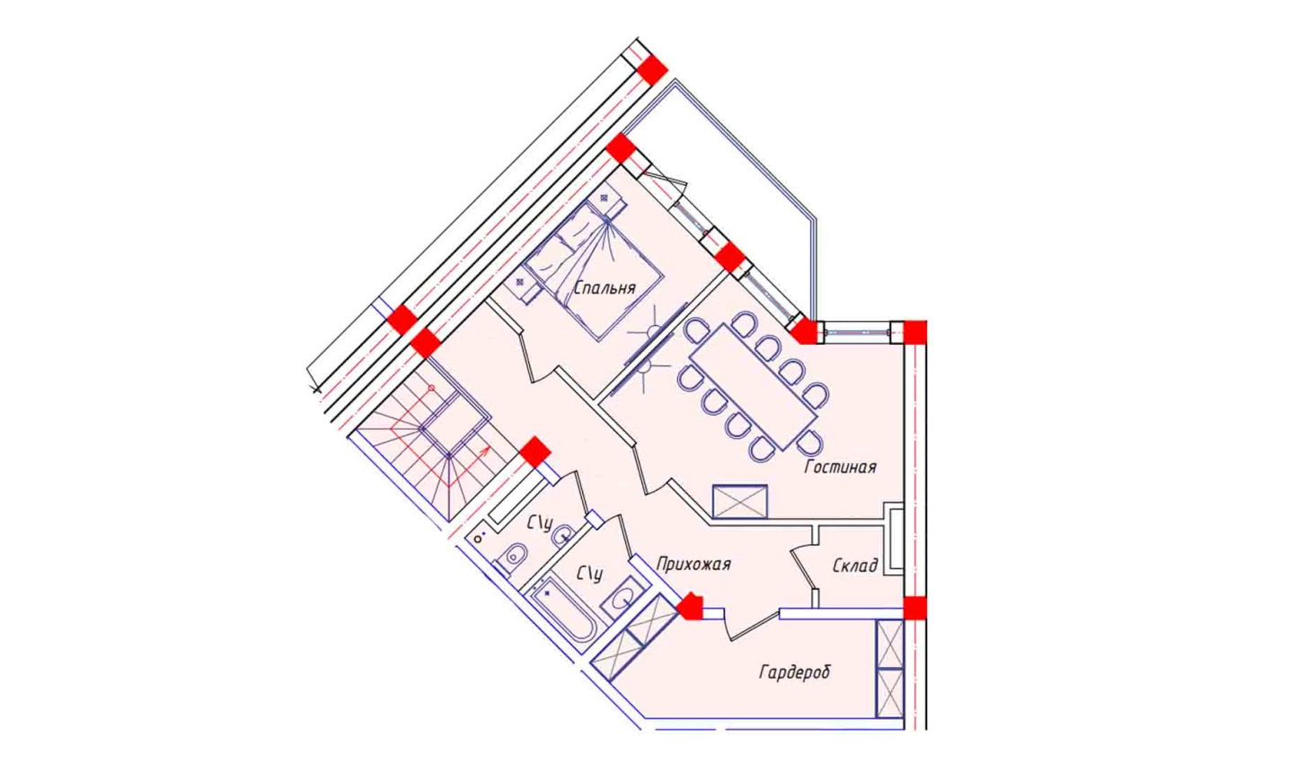 1-комнатная квартира 52.2 м²  4/4 этаж