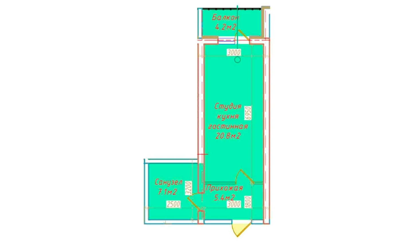 1-xonali xonadon 39.1 m²  5/5 qavat