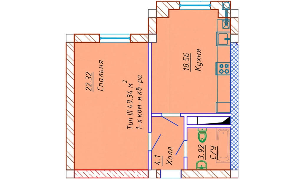 1-комн. квартира 49.34 м²  9/10 этаж | Жилой комплекс Samarqand Park Avenue