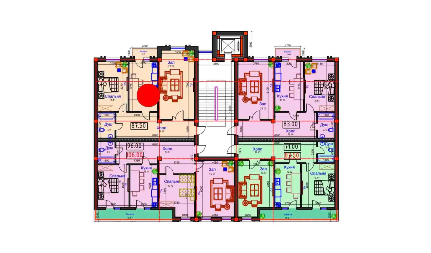 2-комнатная квартира 87.5 м²  9/9 этаж