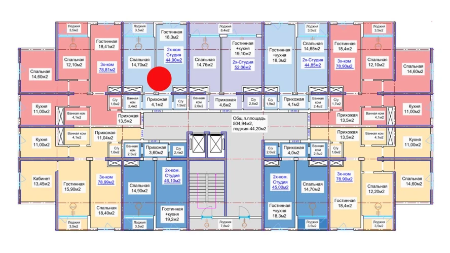 2-xonali xonadon 44.9 m²  5/5 qavat