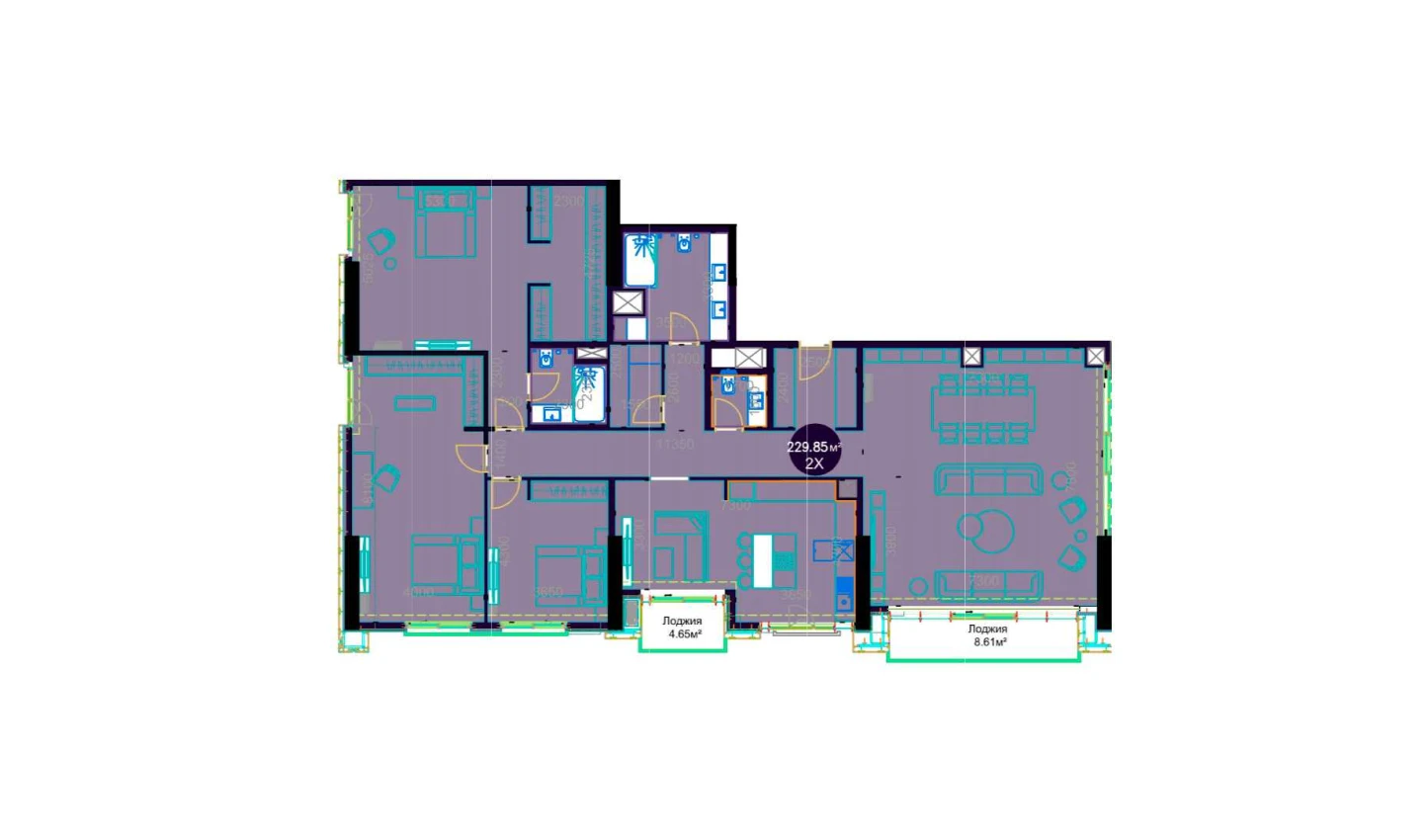 2-комнатная квартира 229.85 м²  19/19 этаж