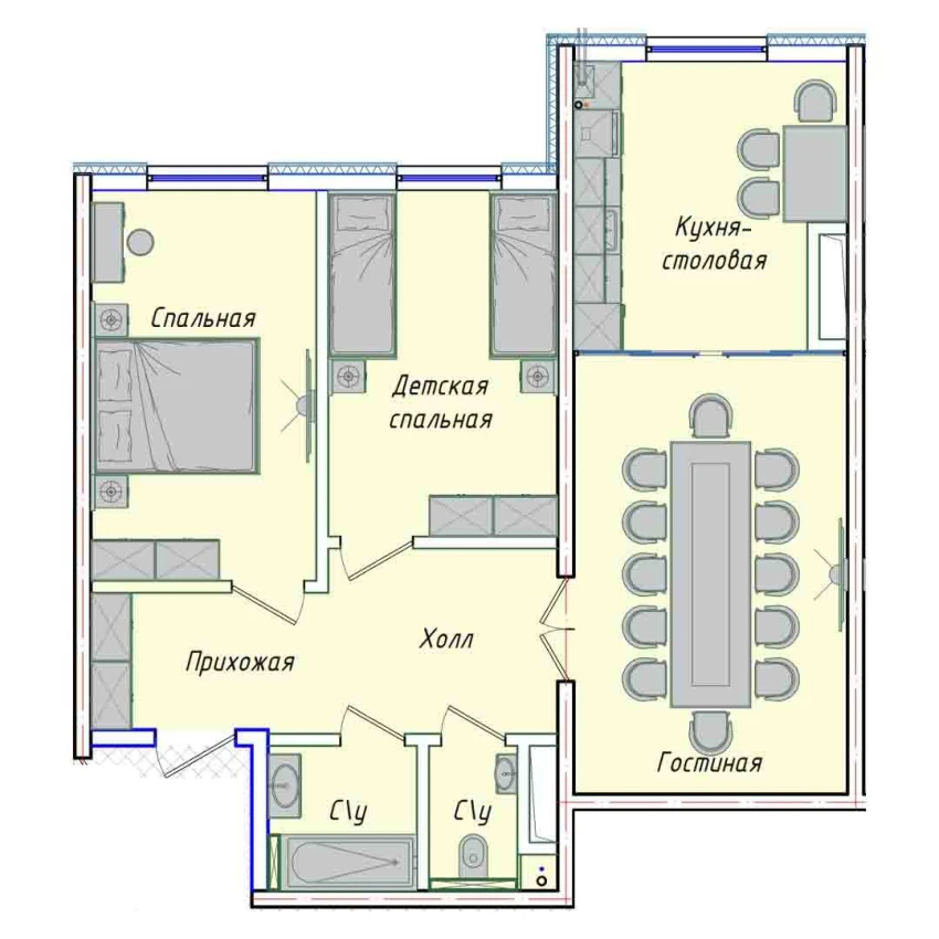 3-комнатная квартира 74.14 м²  1/1 этаж