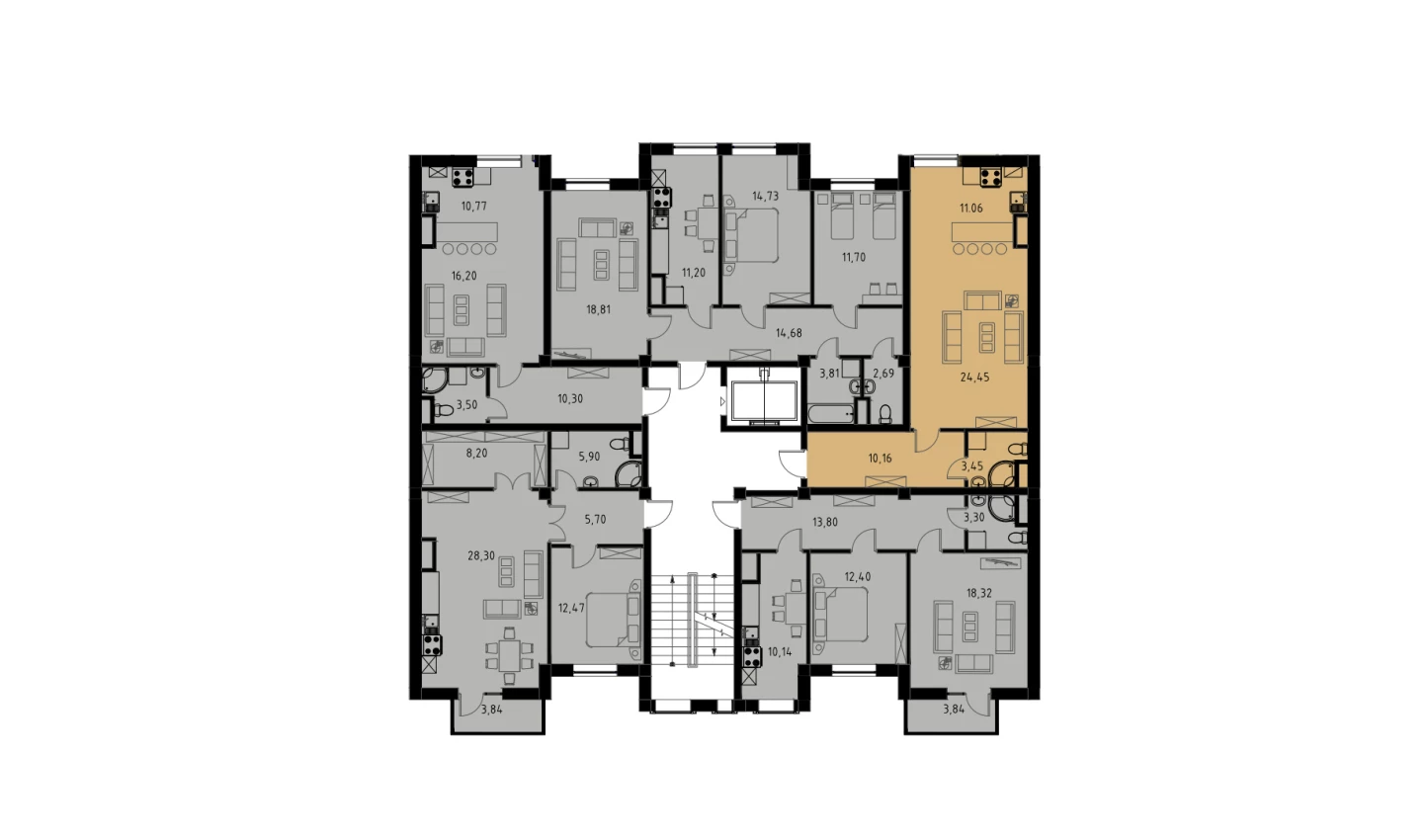 1-комнатная квартира 49.68 м²  2/2 этаж