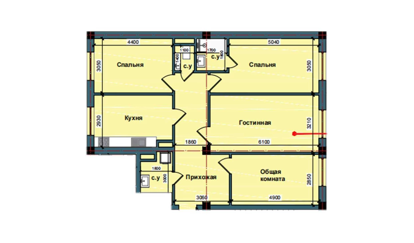 4-комнатная квартира 109.3 м²  2/2 этаж