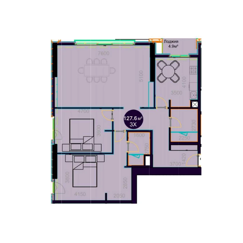 3-комнатная квартира 127.6 м²  4/4 этаж