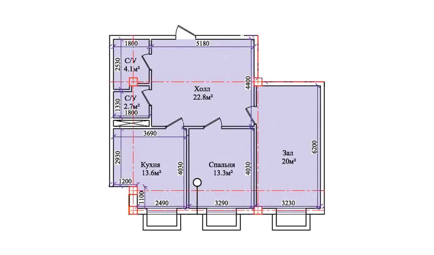 2-комнатная квартира 79.1 м²  1/1 этаж