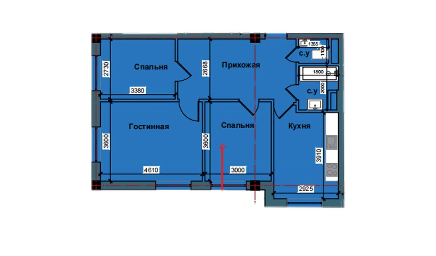 3-xonali xonadon 71.7 m²  2/2 qavat