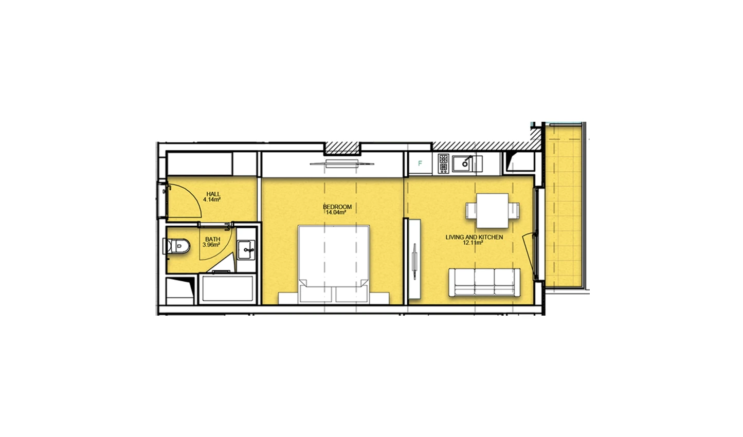 1-xonali xonadon 38.85 m²  20/20 qavat